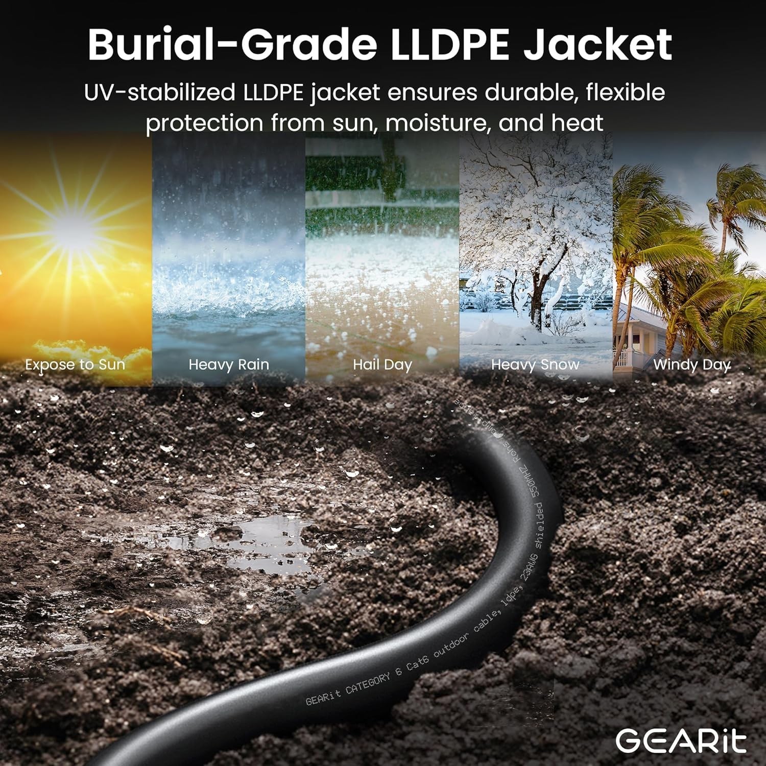 150ft Direct Burial Cat6 Outdoor Ethernet Cable with RJ45 Bubble Boot Connectors