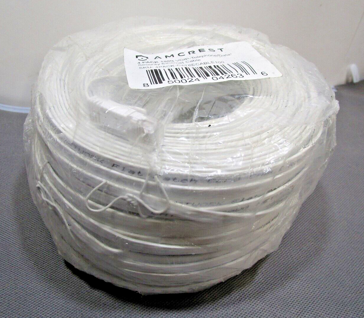 PACK OF 4 NEW AMCREST 100FT CAT6E VOIP-TELEPHONE/DATA/SECURITY ETHERNET CABLES