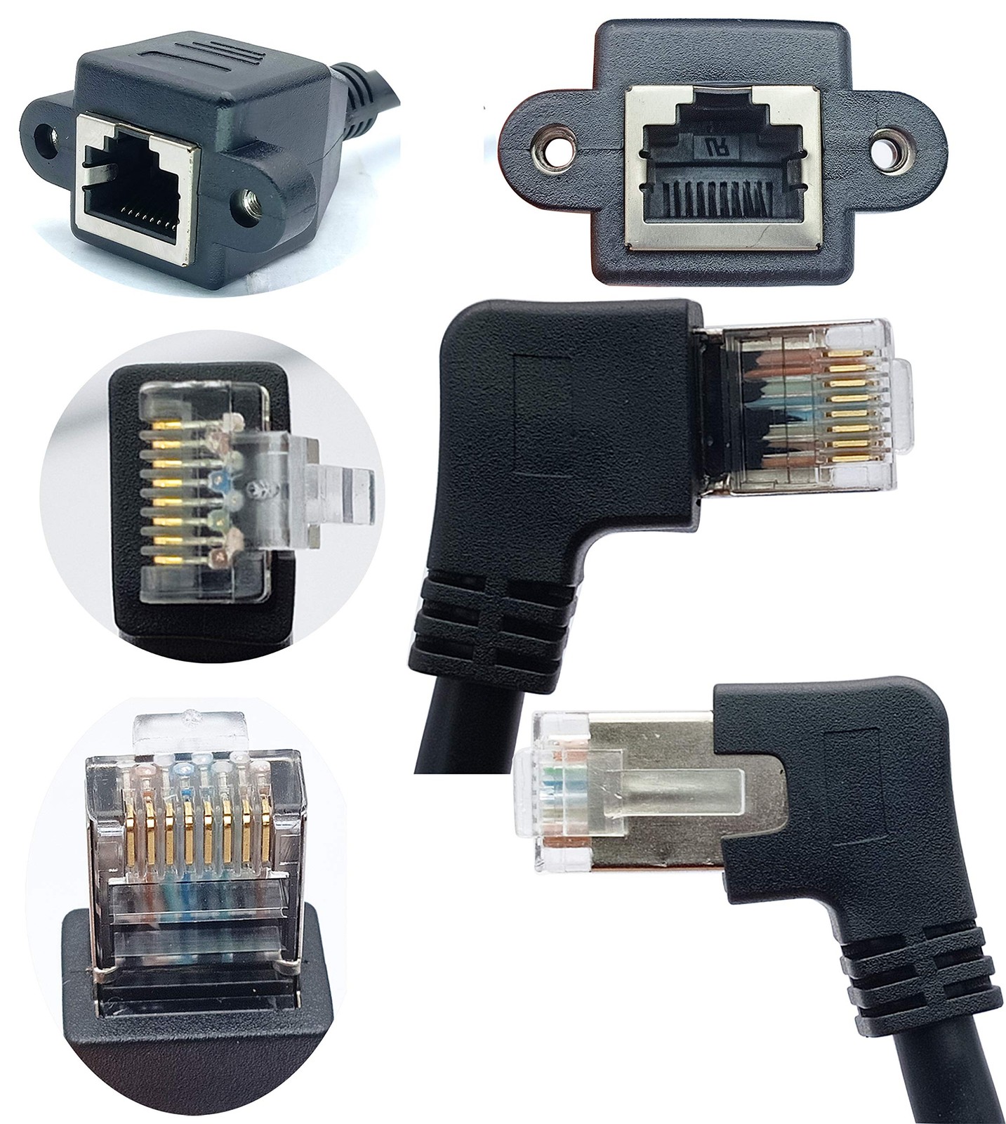AAOTOKK 90 Degree Cat 6 Ethernet Cable Left Bend Angle RJ45 Male 1 feet,