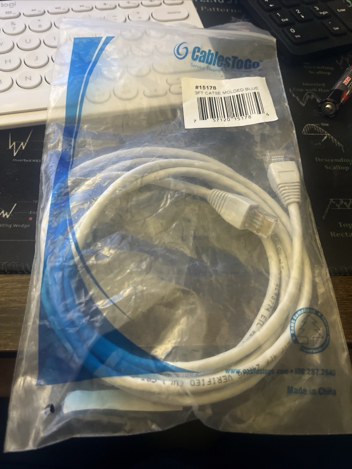 CAT5 Ethernet Patch Cord White , 3 Feet. Cables To Go, Used