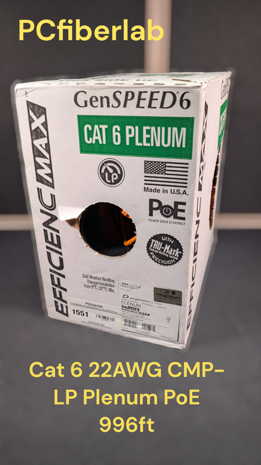 General Cable GenSPEED Efficienc MAX 4/22AWG Cat 6 Plenum PoE Orange 996ft