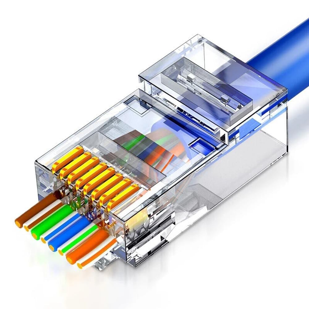 100 PCS RJ45 Cat5e Pass Through Connector Modular Plugs Solid Stranded UTP