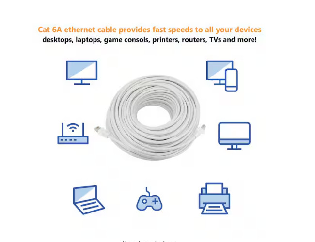 Commercial Electric 100ft. Cat6A UTP Patch Cable White 🔷