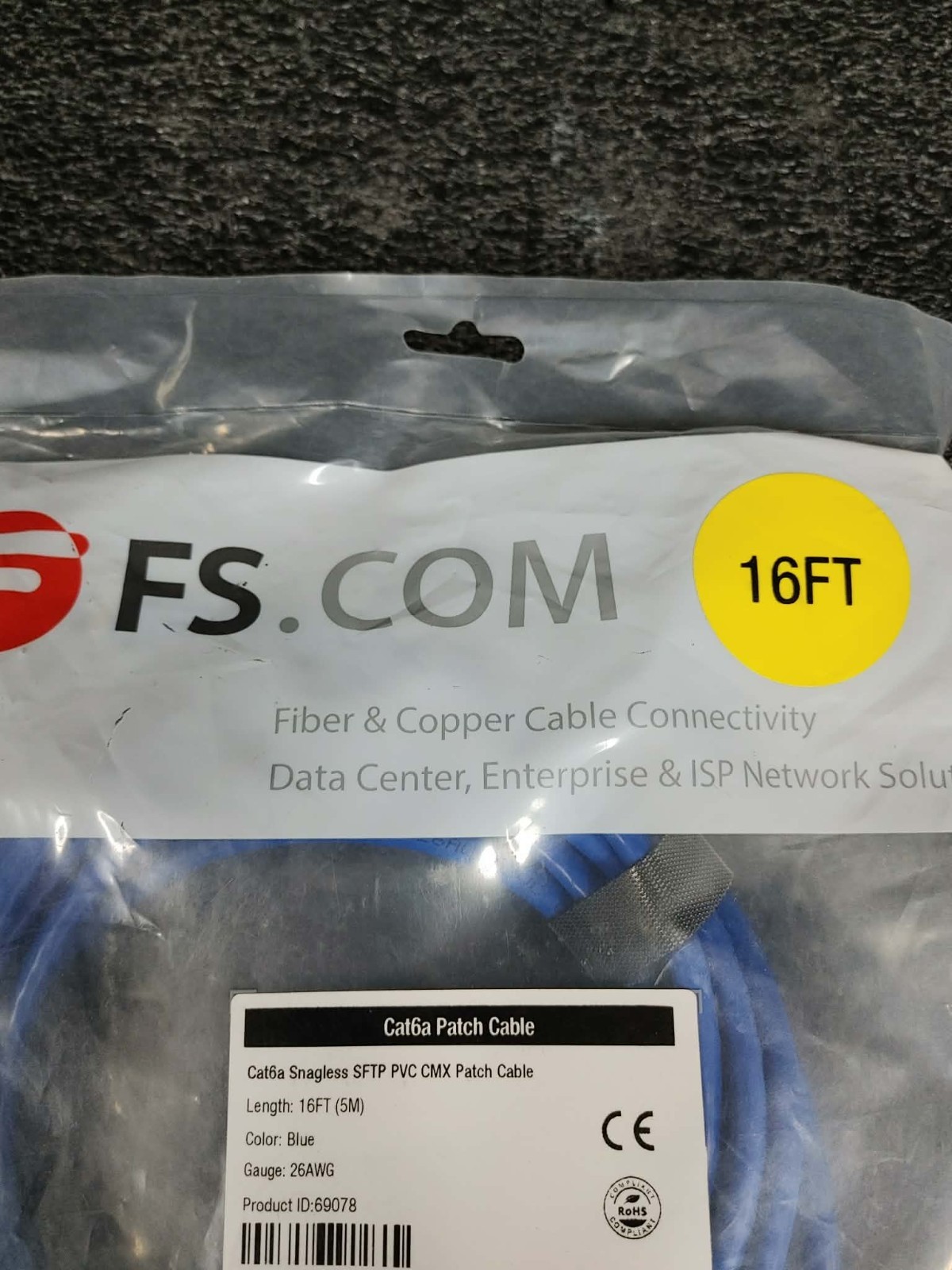 Lot of 6 FS 69078 Cat6a Snagless SFTP PVC CMX Patch Cable 16FT (5m) 26AWG Blue