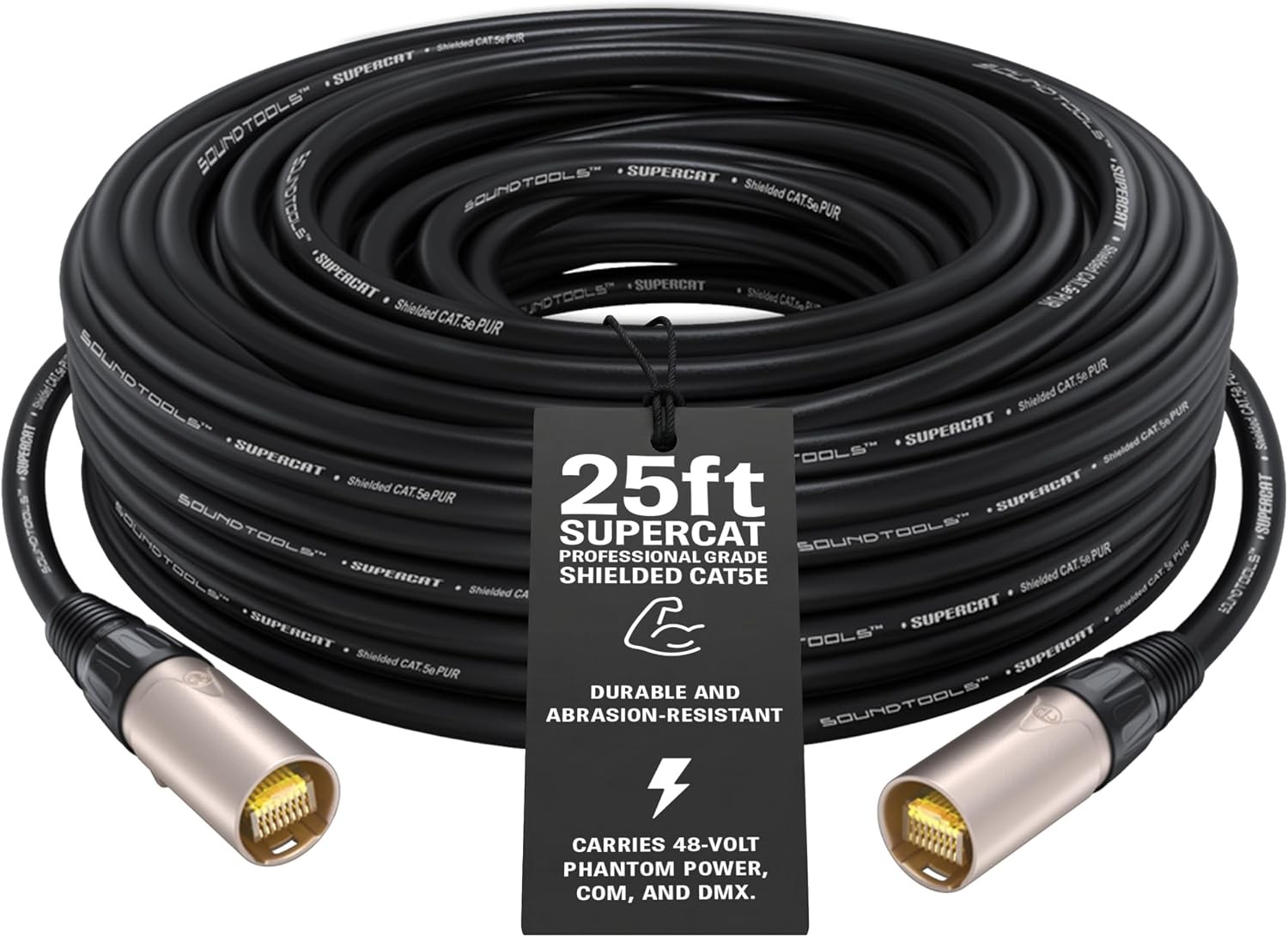 SuperCAT Professional Grade Shielded CAT5e etherCON Cable (25 ft, Black) | High-