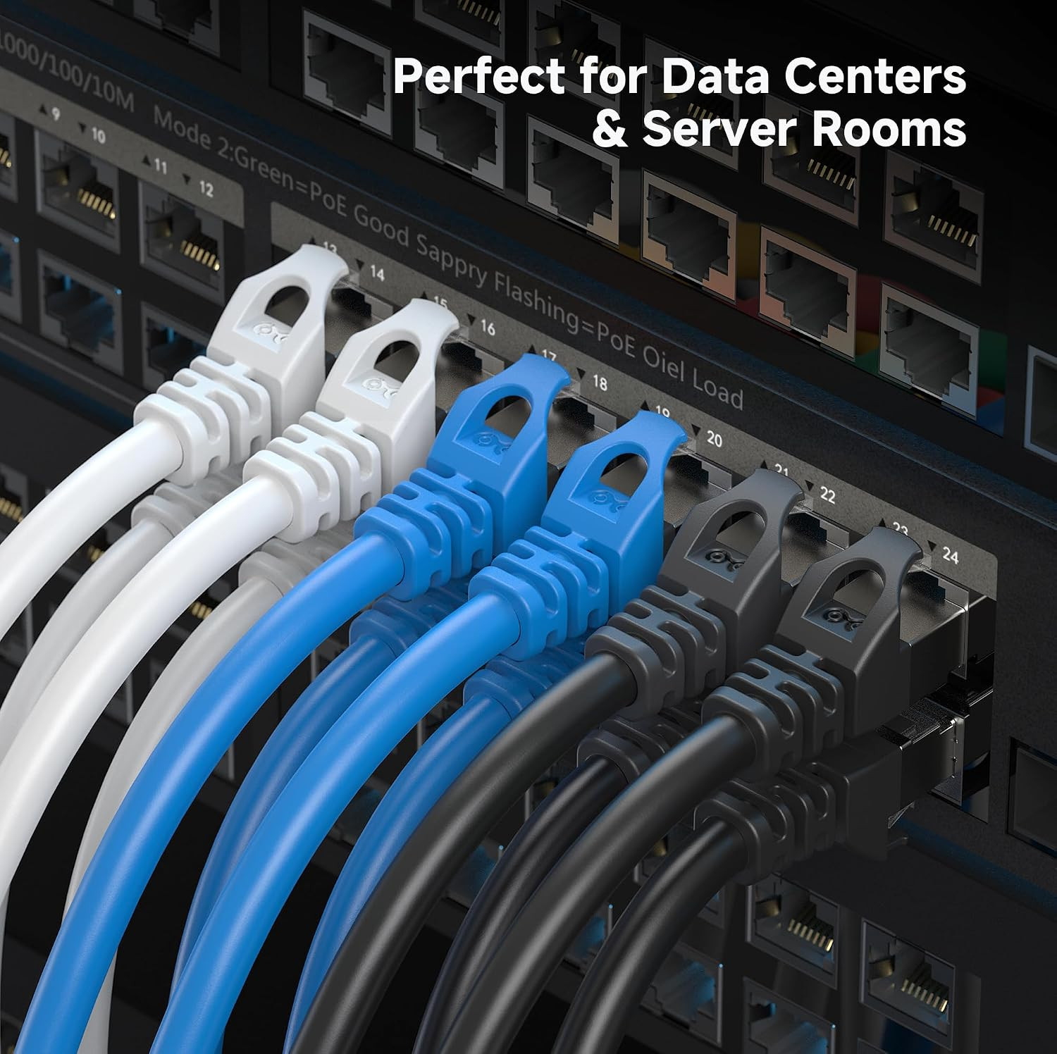 Cable Matters 10Gbps 5-Pack Snagless Shielded Cat 6A Cable, 1Ft, Black | S/FTP S