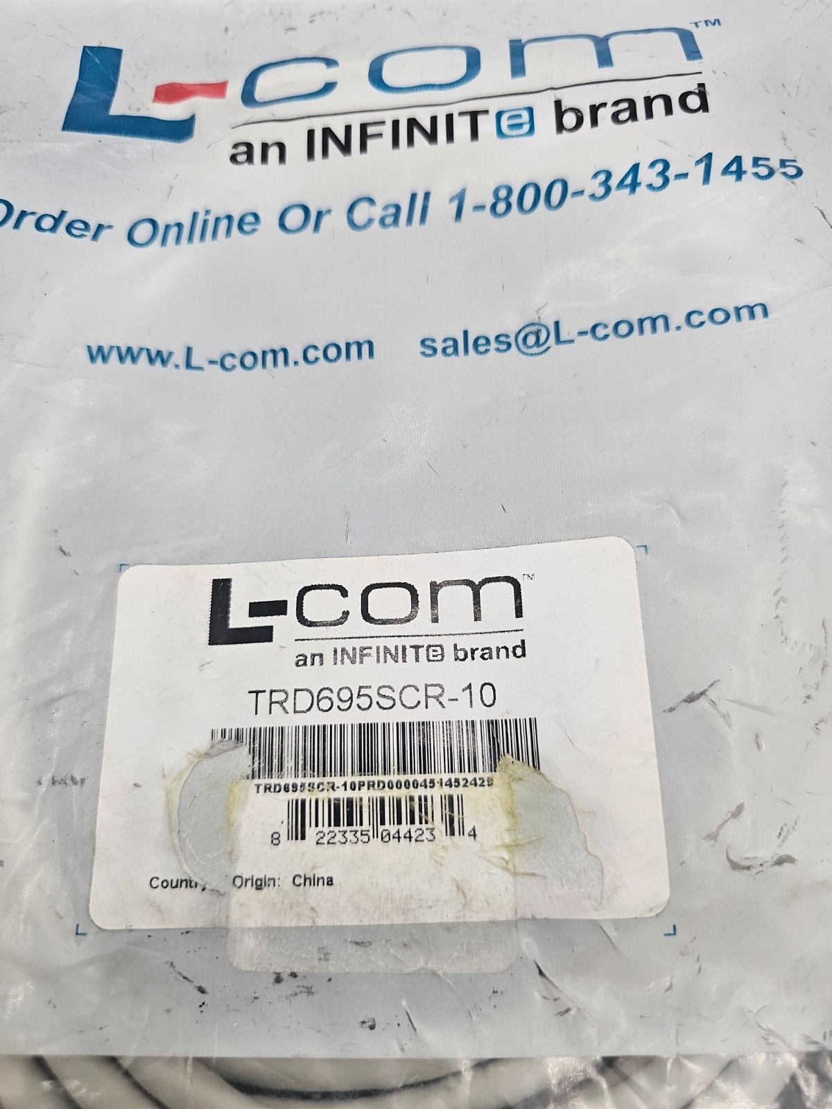 L-COM TRD695SCR-10 10FT Shielded Cat 6 Cable, RJ45 / RJ45 PVC Jacket Gray