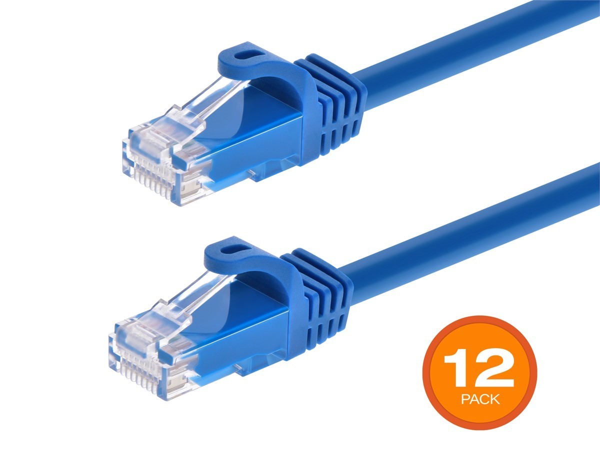 Monoprice Cat6 Ethernet Patch Cable – 7ft – Blue (12-Pack) 550MHz, UTP, 24AWG