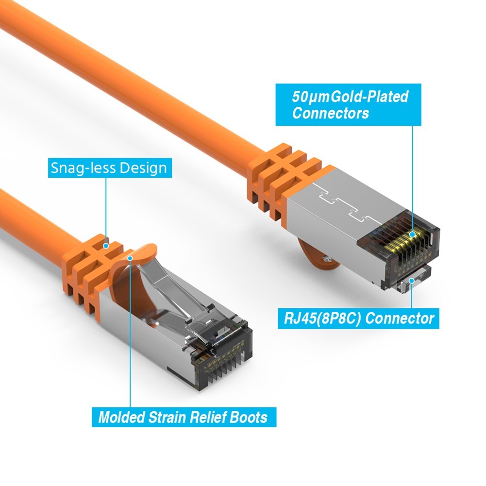 0.5FT – 10FT CAT8 RJ45 Network LAN Ethernet SFTP Cable 40Gbps 2GHz 26AWG Orange