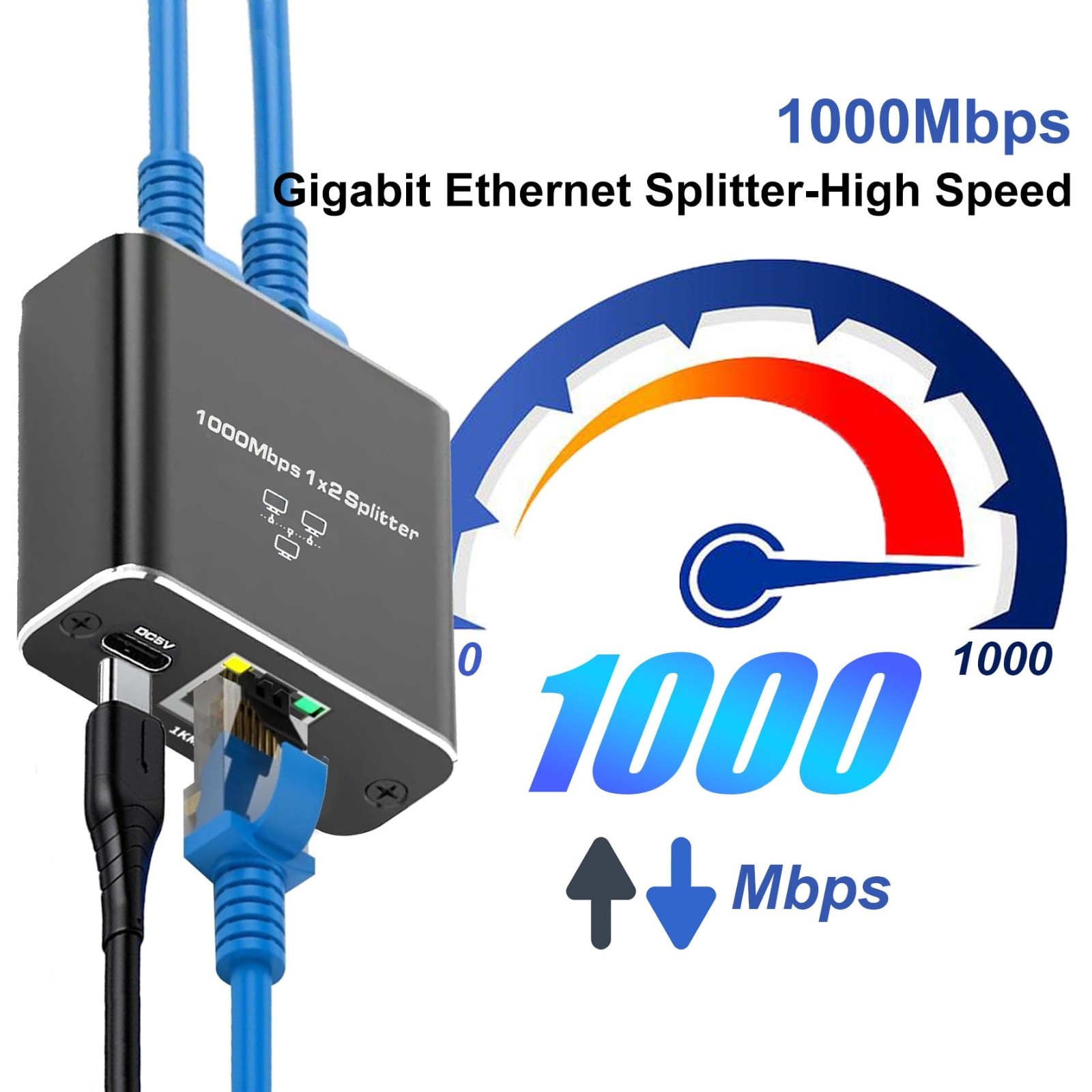 Gigabit Ethernet Splitter 1000Mbps LAN Network Internet 1 to 2 Out RJ45 Adapter