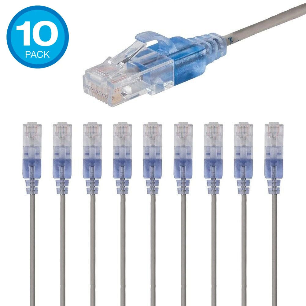 10 PACK Slim CAT6a RJ45 Ethernet Network 10G Copper Wire 30AWG Patch LOT Cable