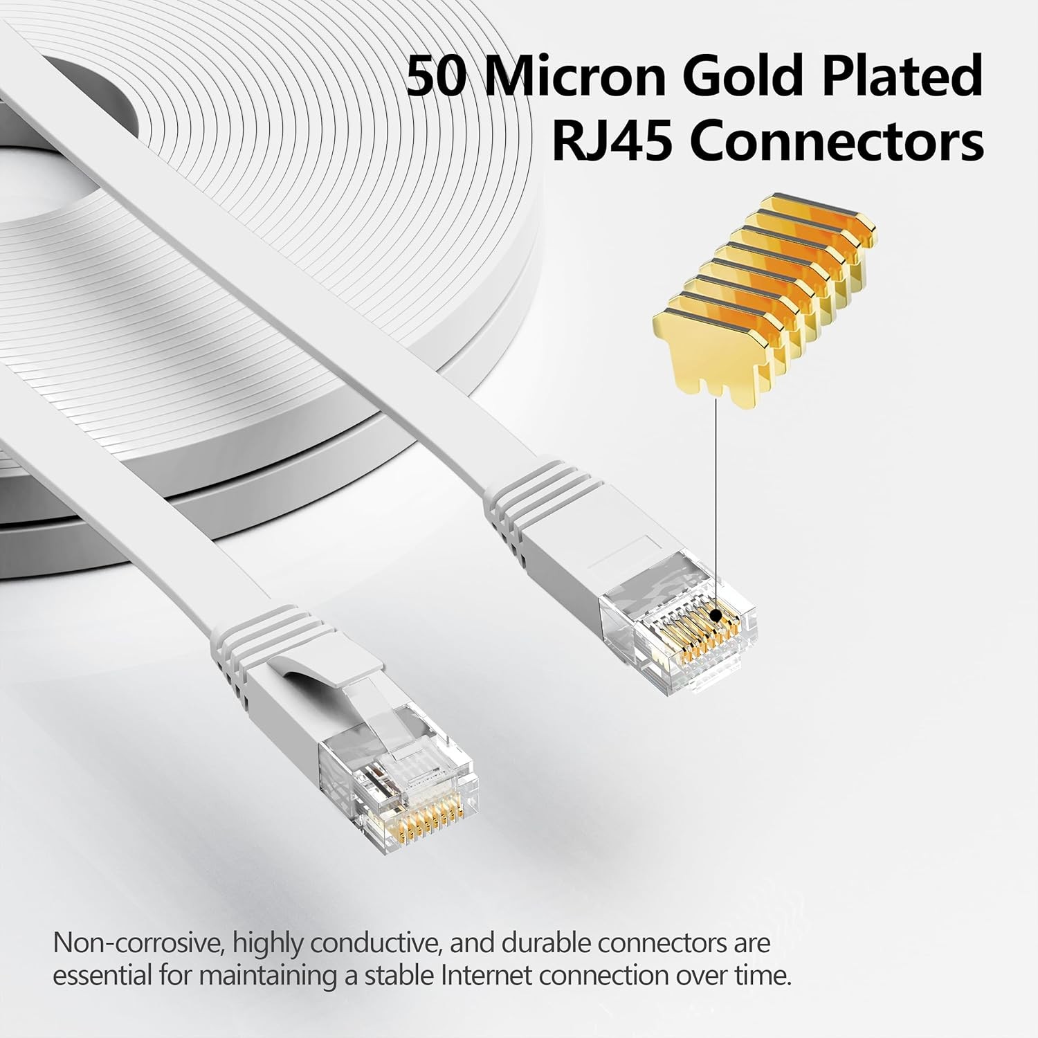 Jadaol Cat 6 Ethernet Cable 50 ft, Outdoor & Indoor 10Gbps 50ft, White