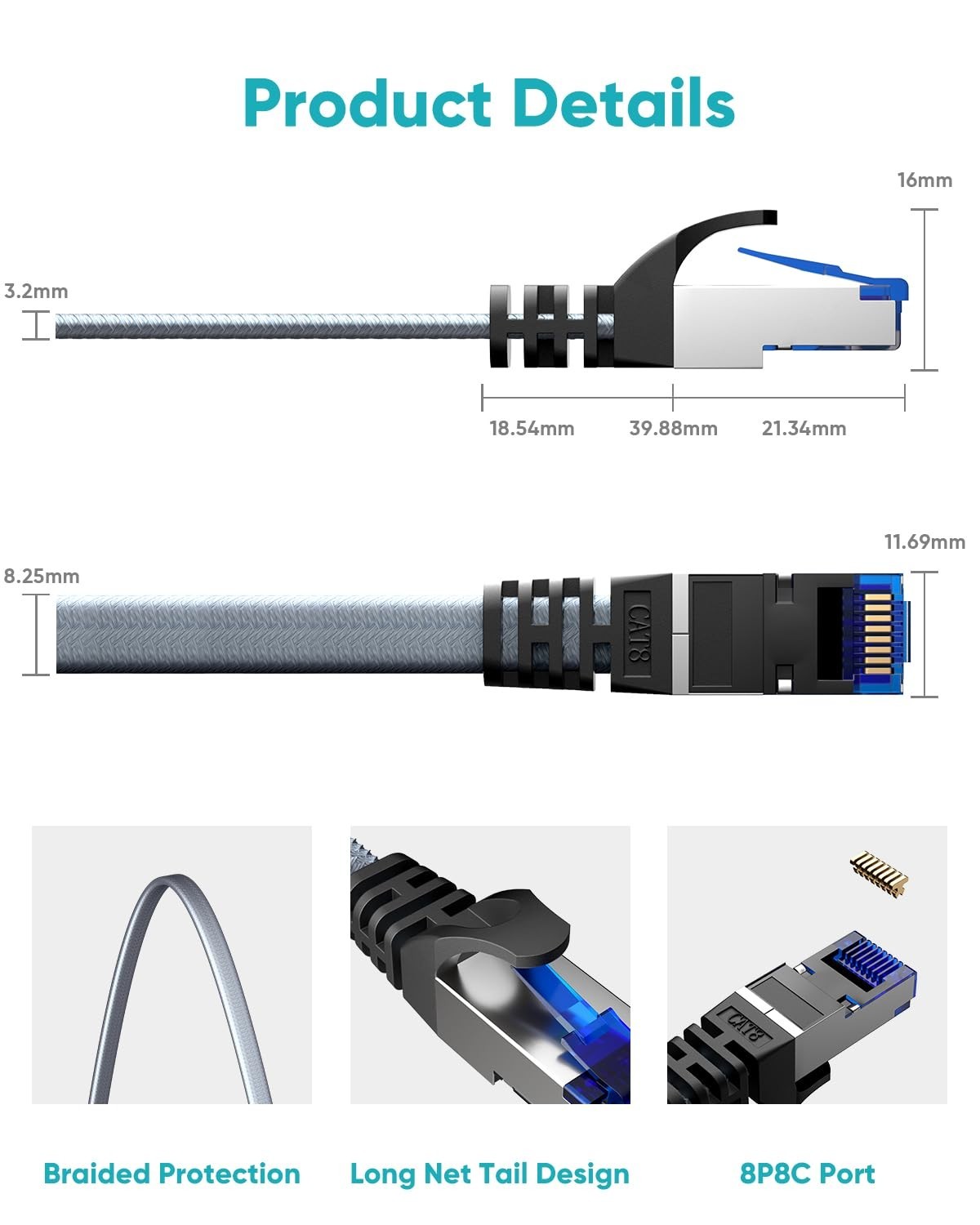 Cat 8 Ethernet Cable 12FT 10-Pack – Universal Compatibility