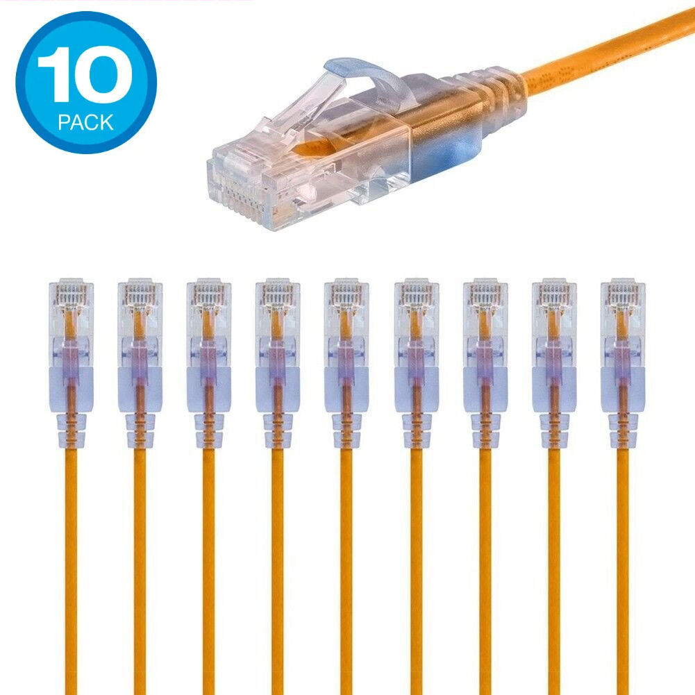 10 PACK Slim CAT6a RJ45 Ethernet Network 10G Copper Wire 30AWG Patch LOT Cable