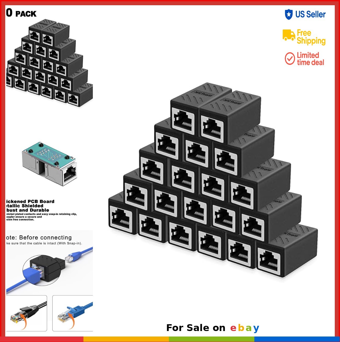 RJ45 Inline Coupler Ethernet Extender Cat7 Cat6 Cat5e Female to Female 20 Pack