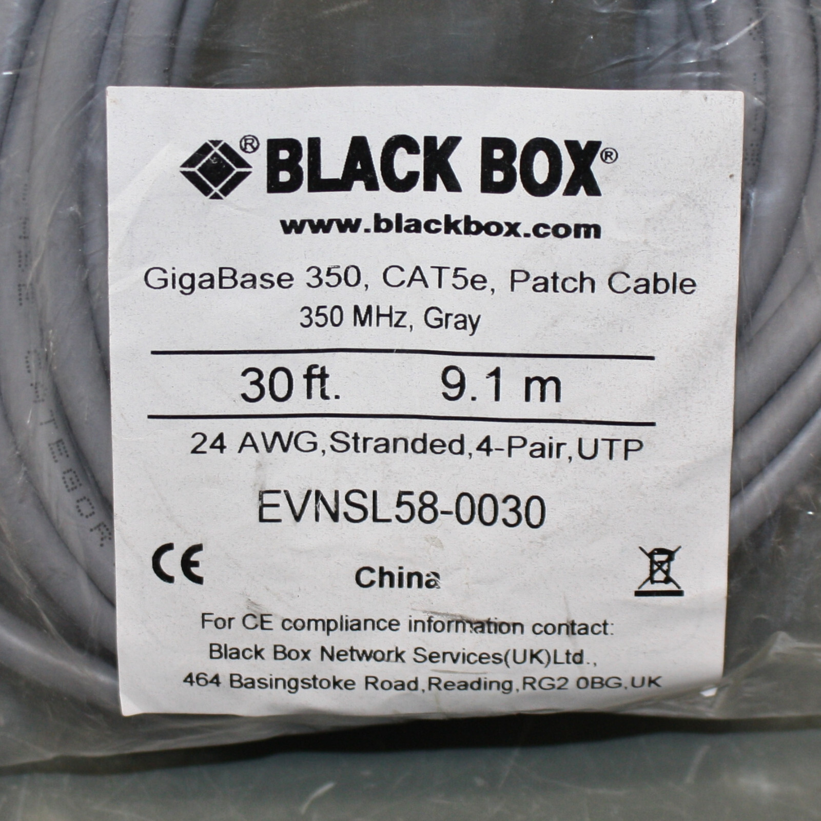 (10) Black Box CAT5e Premium Patch Cable, 30ft Ethernet Cord, Gray, 350 MHz