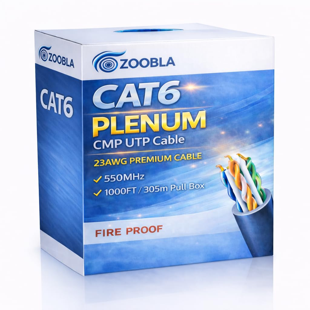 Cat6 Plenum Ethernet Cable 1000Ft (305M) – 23AWG Solid 100% Pure Copper UTP CMP