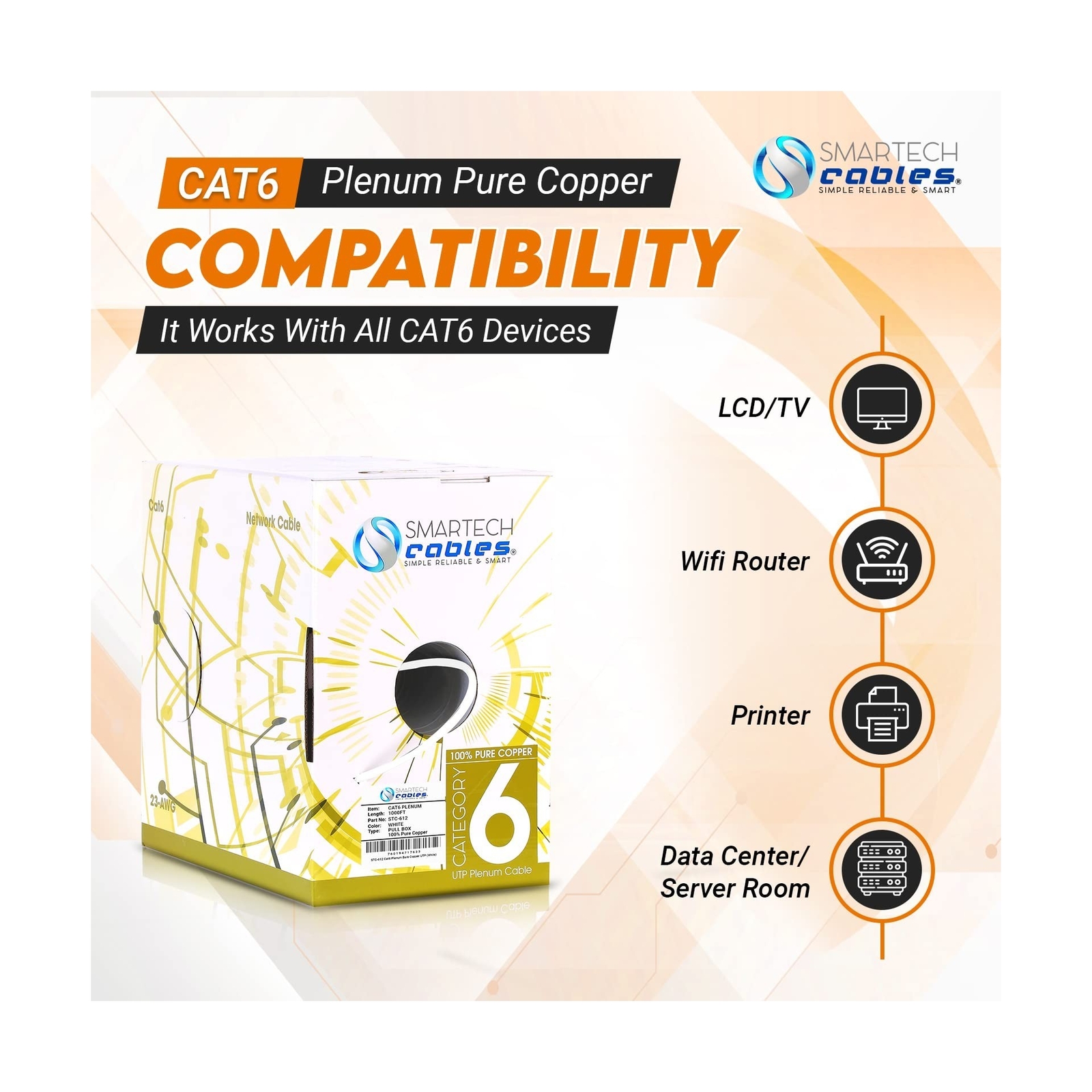 CAT6 Plenum (CMP) 1000ft Bulk Ethernet Cable | Certified 100% Pure Solid Bare…