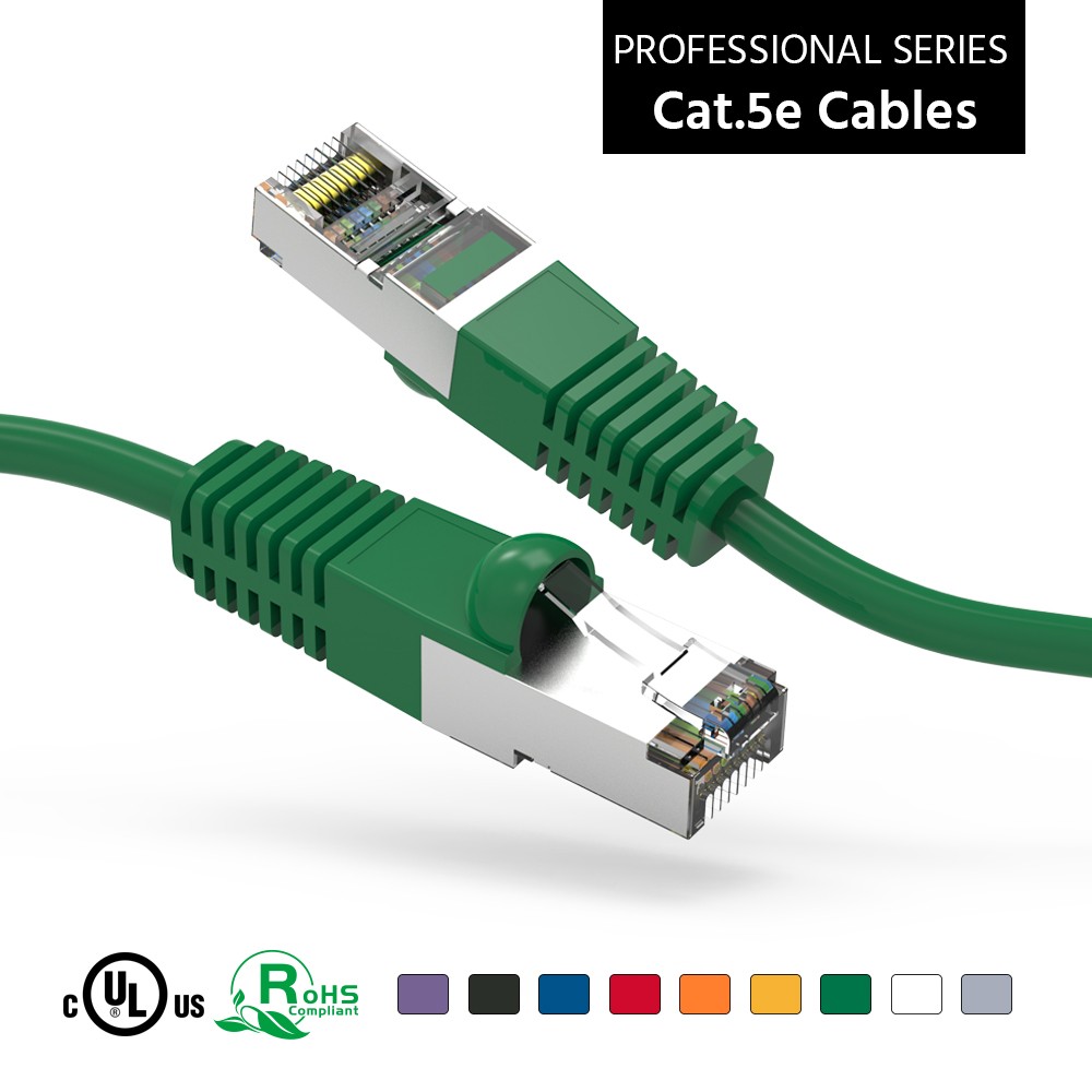 20 Pack of 1.5Ft CAT5E Shielded (FTP) Ethernet Network Booted Cable Green