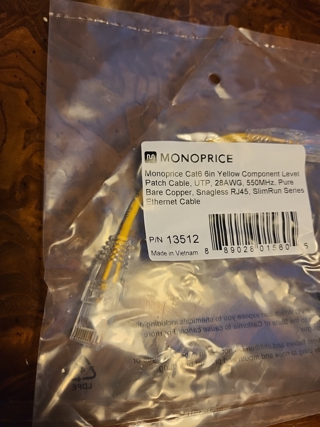 Monoprice Cat6 Ethernet Patch Cable – 0.5 feet – Yellow | Snagless RJ45 Stranded