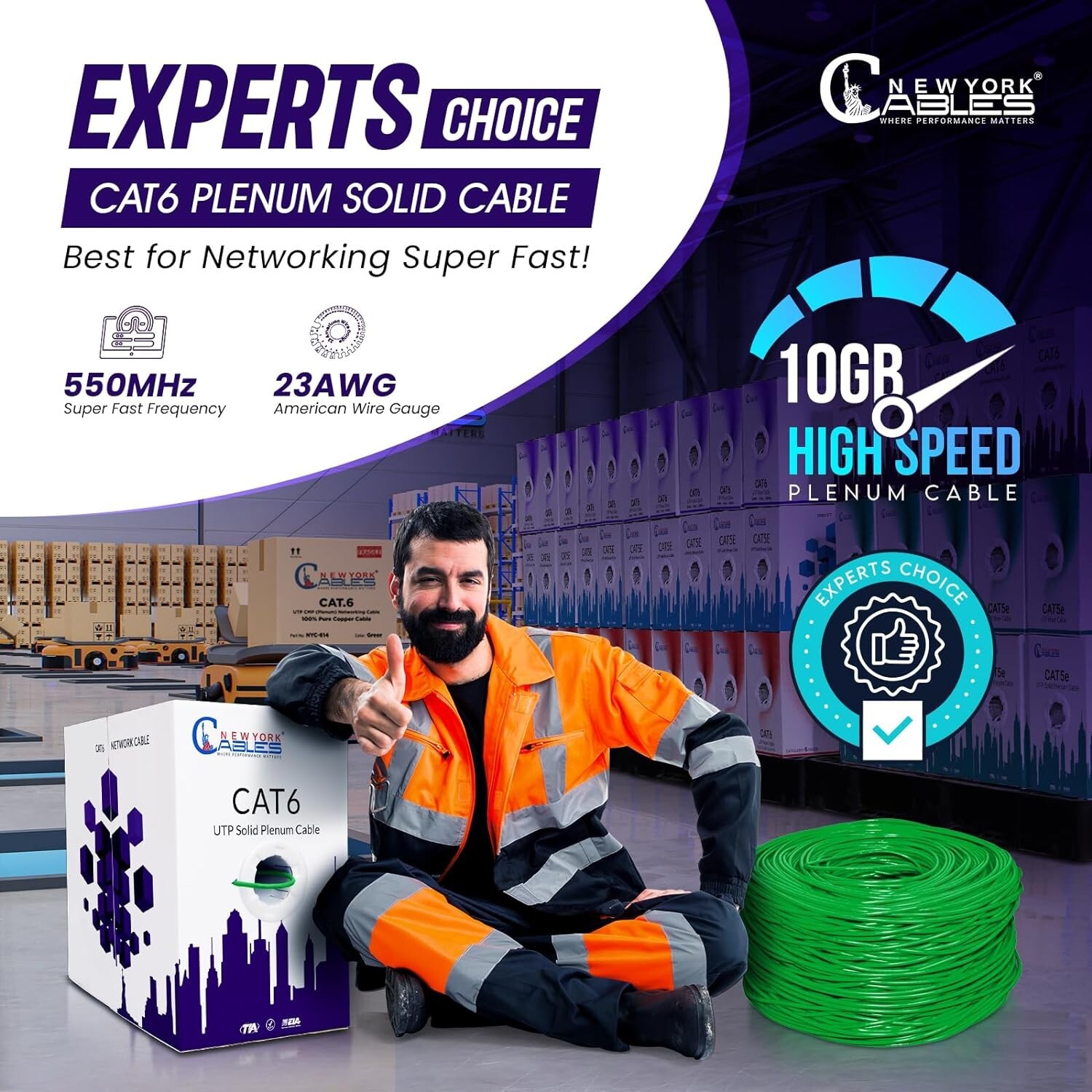 CAT6 Plenum CCA Cable 1000ft UTP Soild Network LAN 23AWG 550Mhz Bulk Wire Green