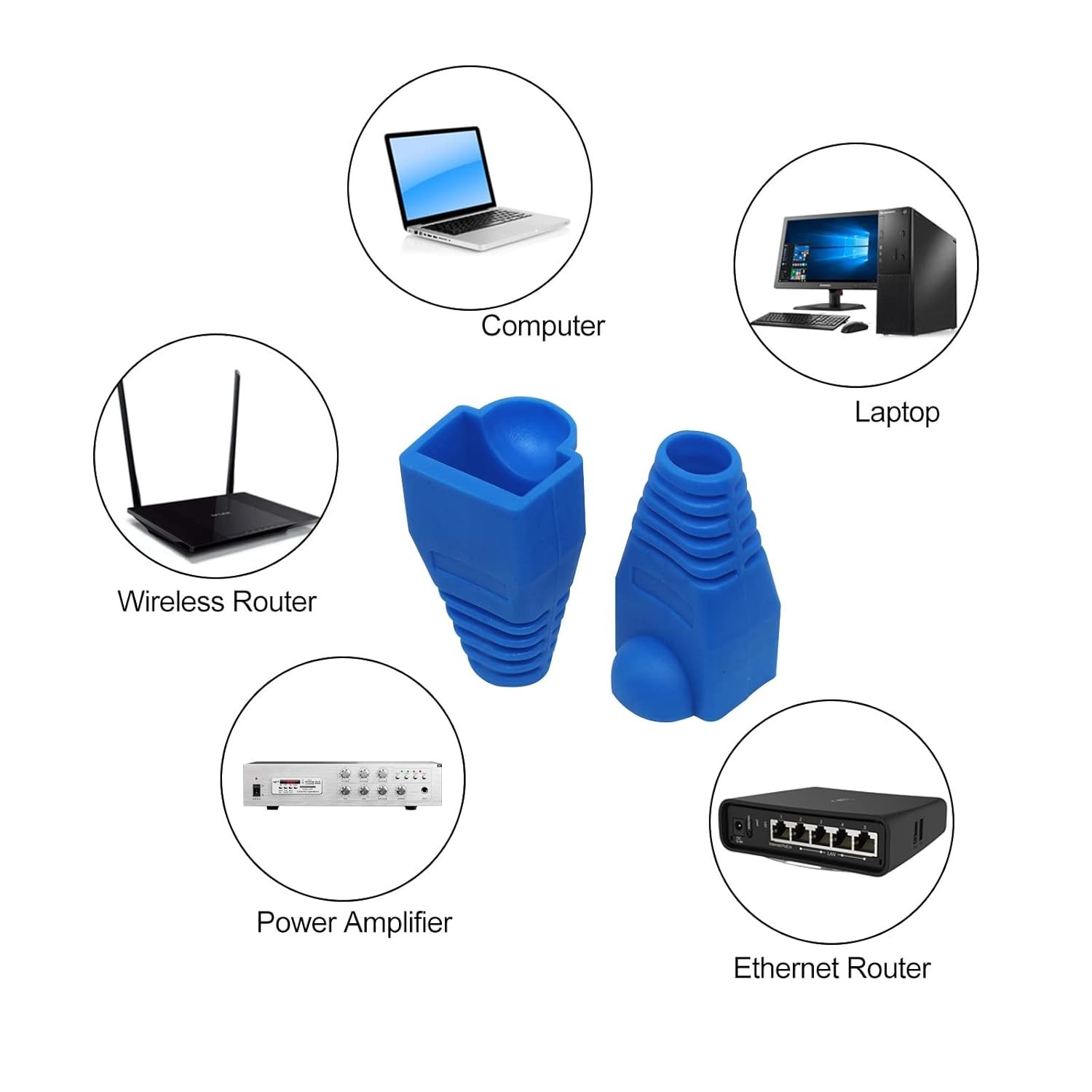 Strain Relief RJ45 Connector Boots, 100PCS Blue – Compatible with Cat5/Cat6
