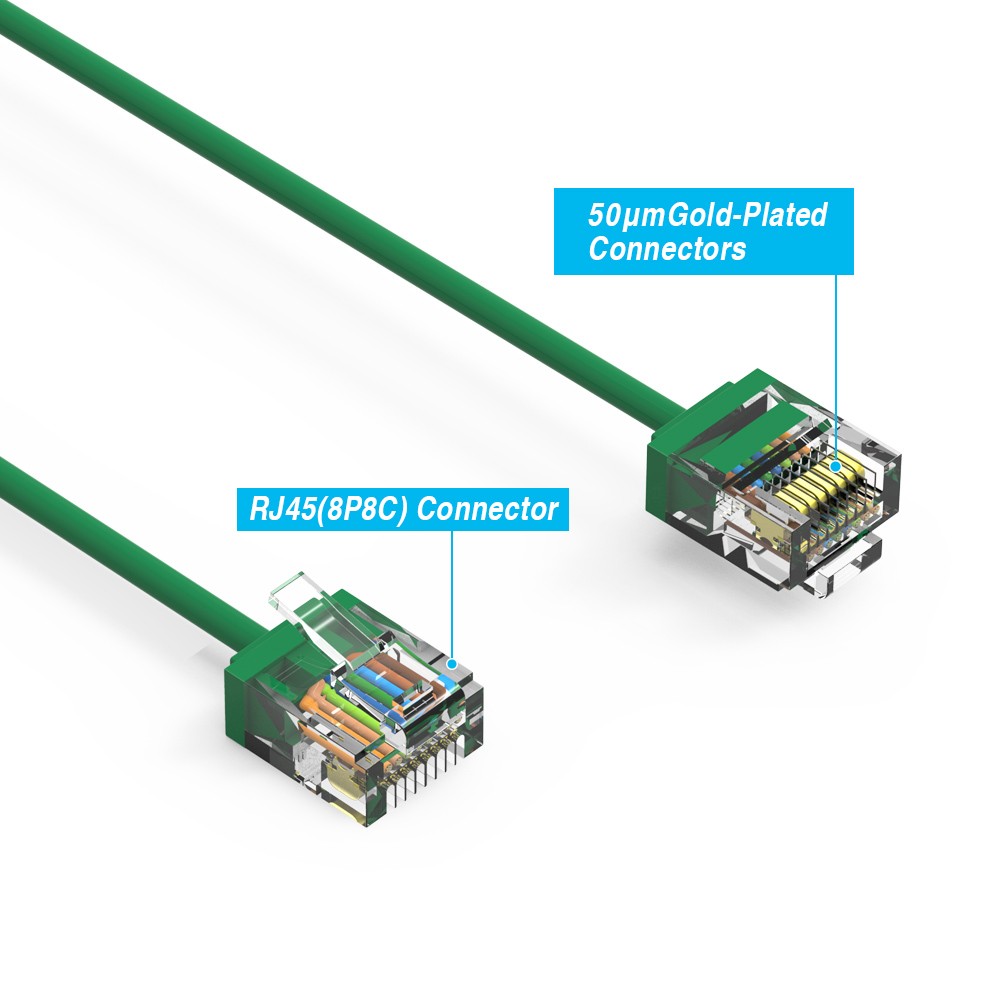 20 Pack of 0.5Ft CAT6A UTP Super-Slim Ethernet Network Cable 32AWG Green