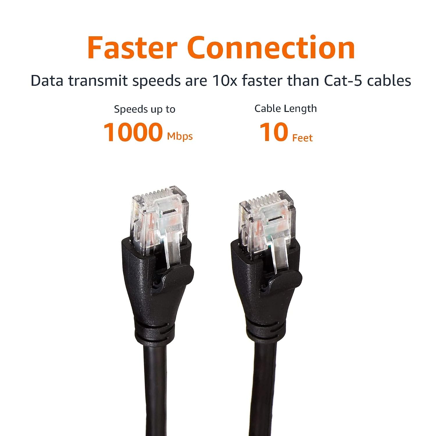 Amazon Basics RJ45 Cat-6 Ethernet Patch Cable, 1Gbps, Gold-Plated, 10 ft, PC
