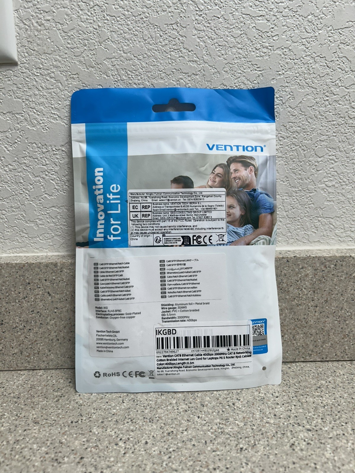 Vention CAT8 Ethernet Cable Super Speed 40Gbps LAN Wire Black 1 Foot Long New