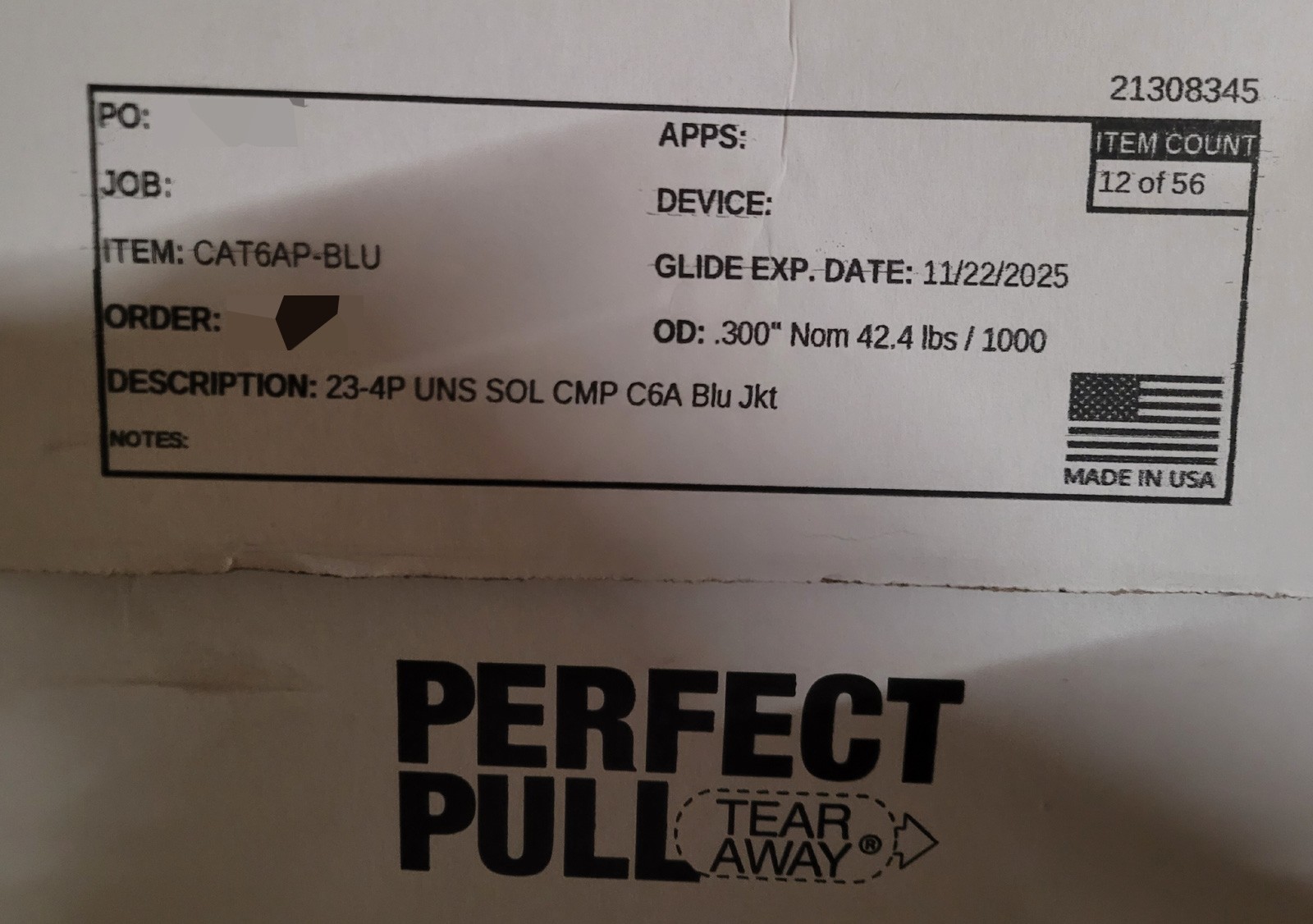 Windy City Wire 490ft Partial 1000Ft Cat 6A Blue 23-4P UTP 550Mhz Solid Plenum