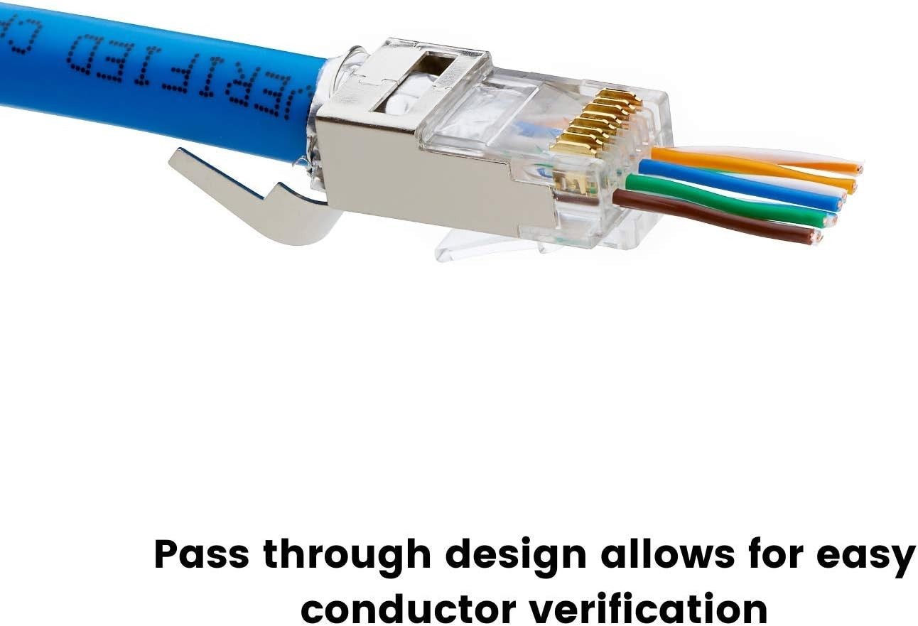 Cat6/6A RJ45 Pass through Modular Plugs, Shielded (STP) External Ground Connecto