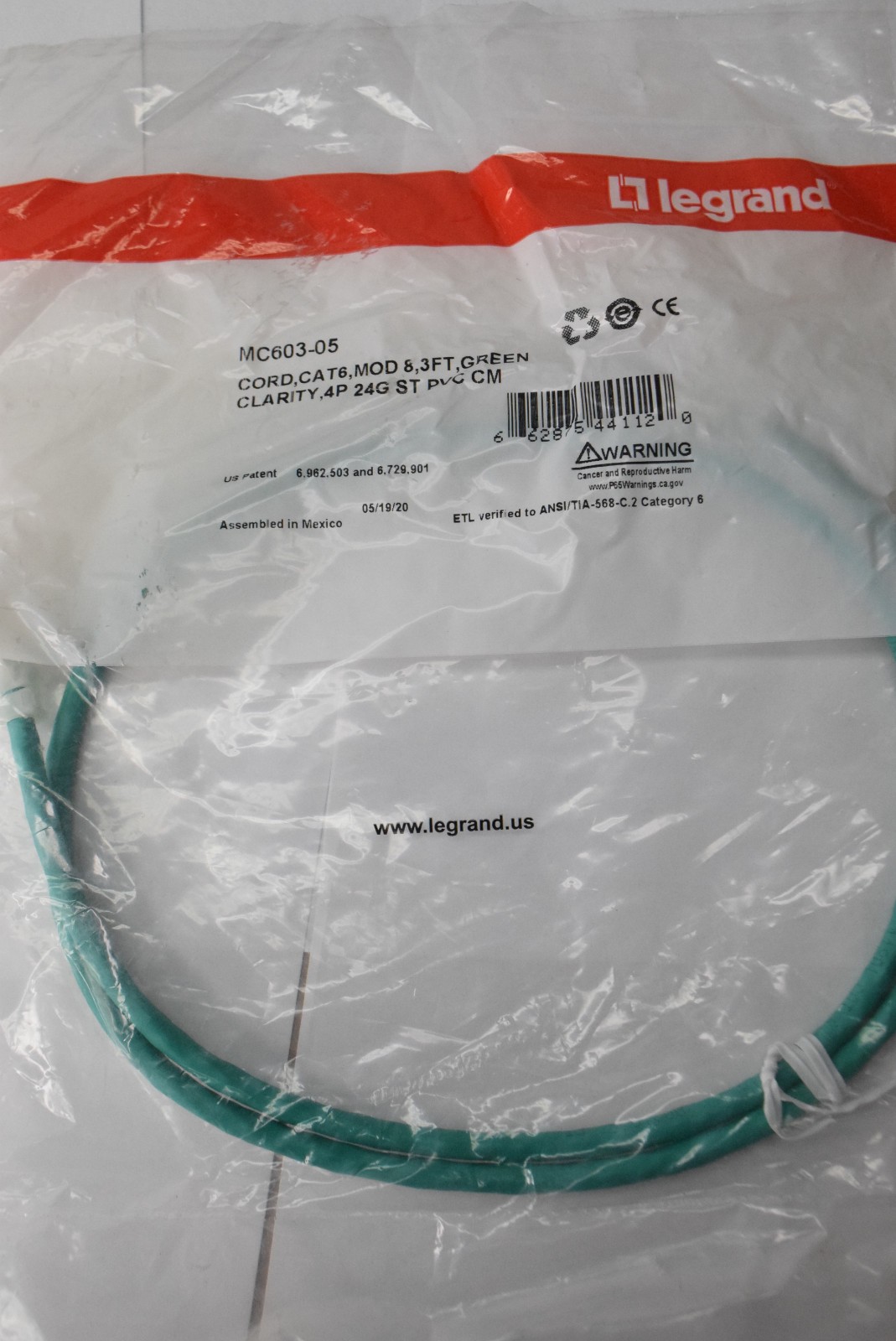 Lot 32pcs Legrand Clarity CAT6 Modular Ethernet Patch Cord Cable 3 ft Green
