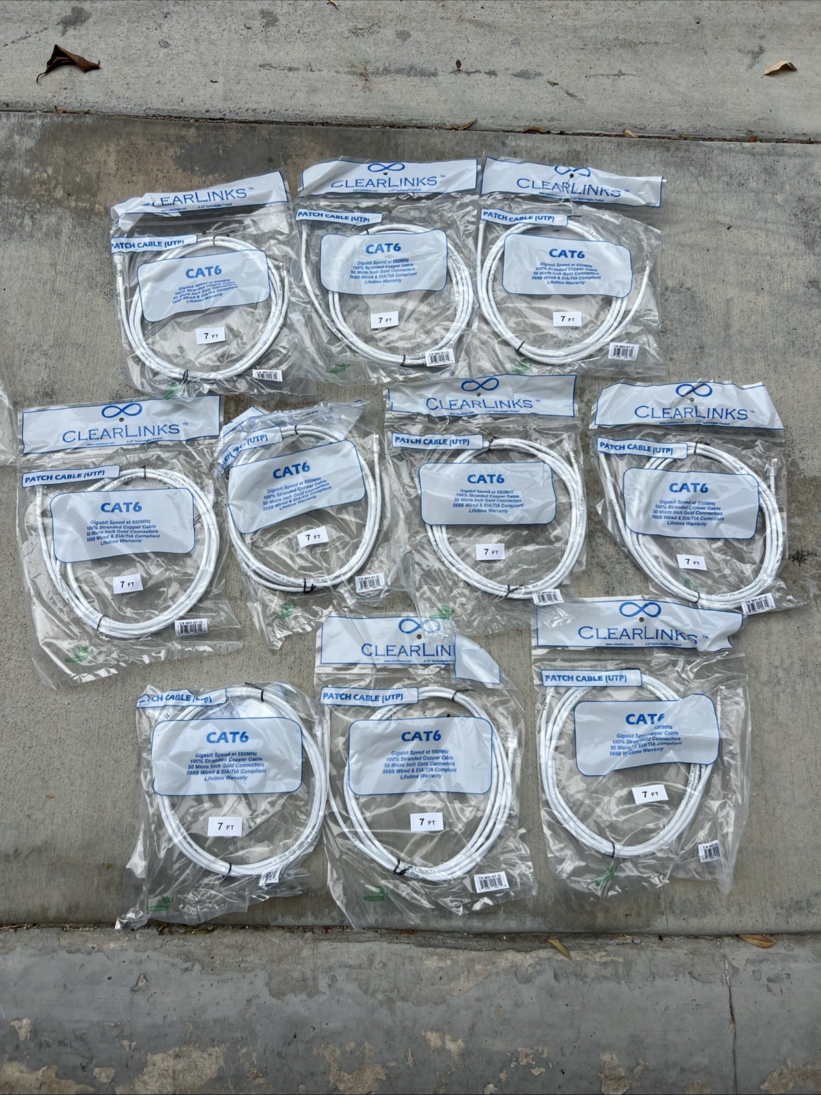 10 Pack Clear Links Patch Cable UTP 7 FT Foot 568B Wired EIA/TIA 500MHz Gigabit