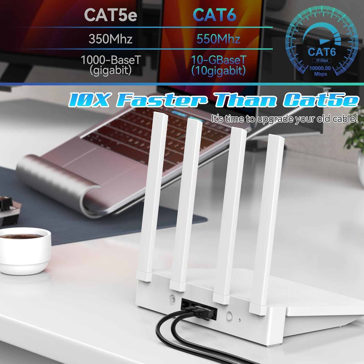 150FT Cat6 Ethernet Cable Indoor Outdoor Network Patch Cord Poe + 25 Cable Ties