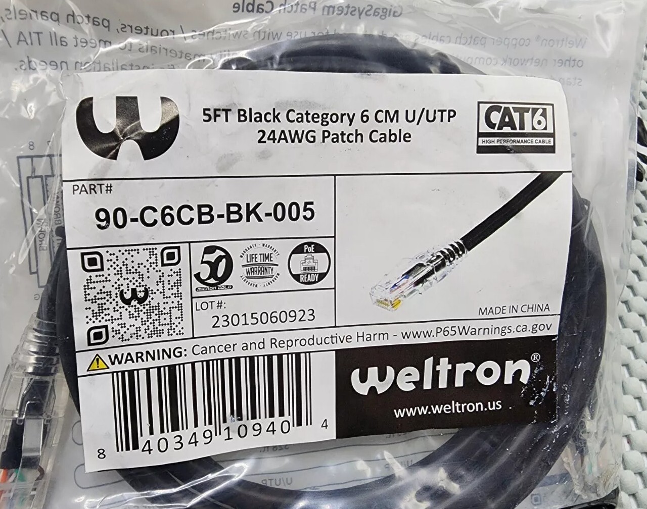 5x Cat6 24AWG Snagless Unshielded (UTP) CM Ethernet Network Patch Cable 5ft