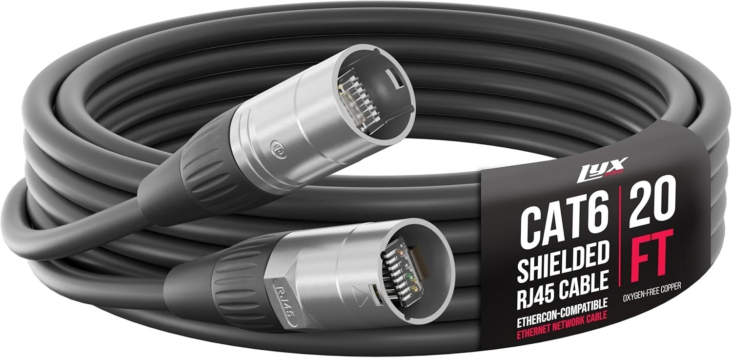 20 Feet Shielded Ethercon Cable – Professional Audio & Lighting RJ45 Cable, S…