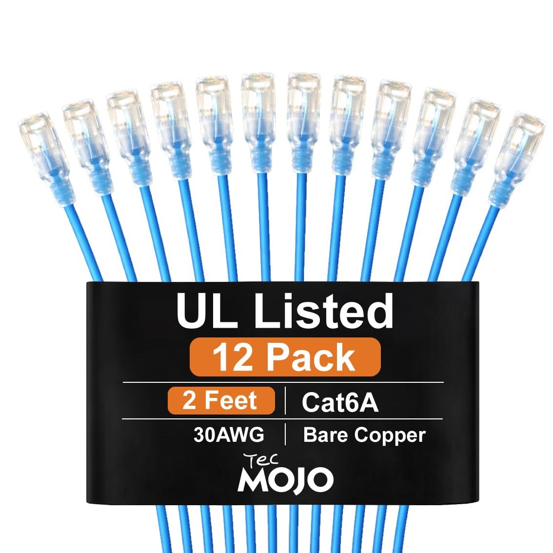 UL Listed Ultra-Slim Cat6a 2ft Ethernet Cable, 30AWG 100% Pure Copper, 10Gbps…