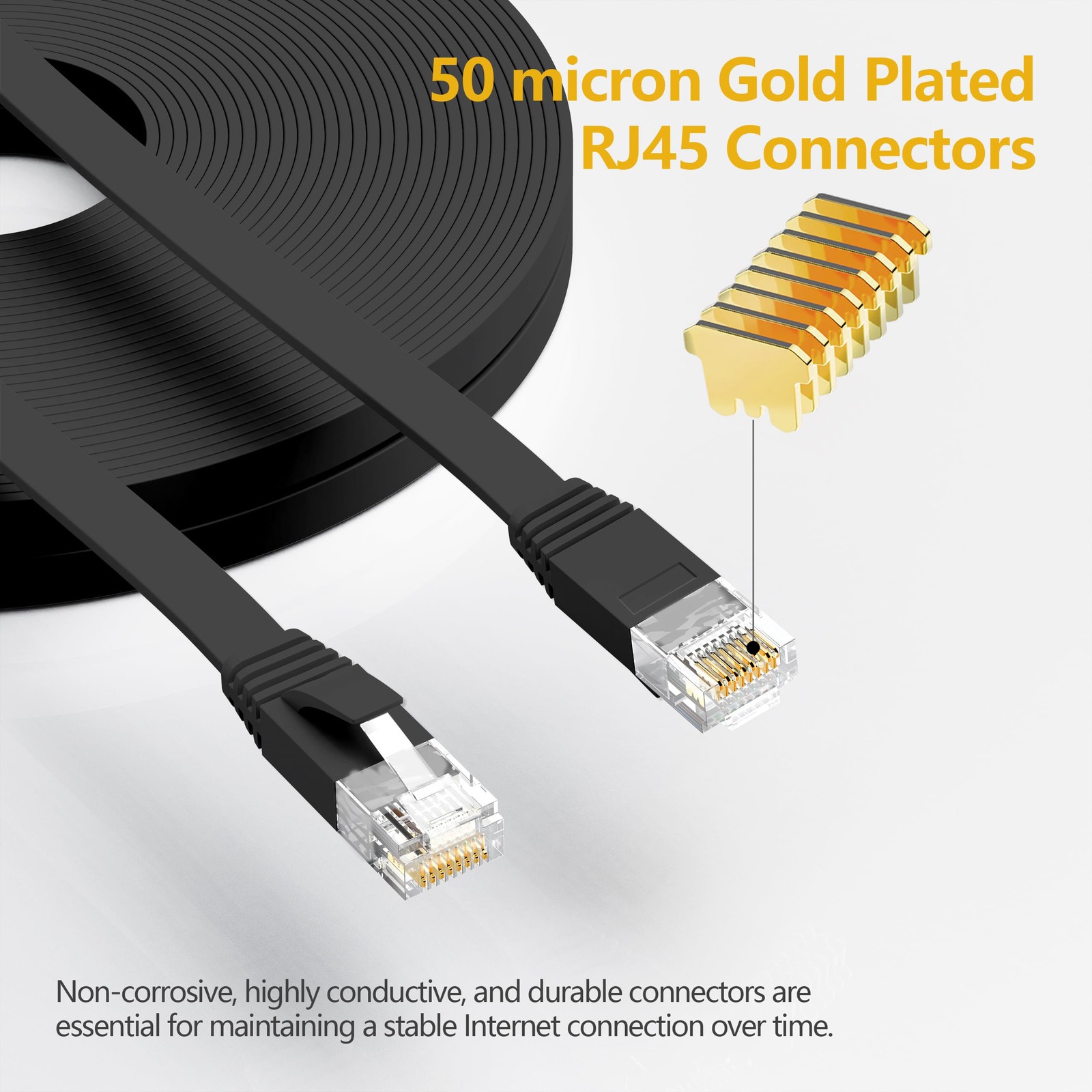 Cat 6 Ethernet Cable 50 ft with Clips- Faster Than Cat5e/Cat5 Flat Internet