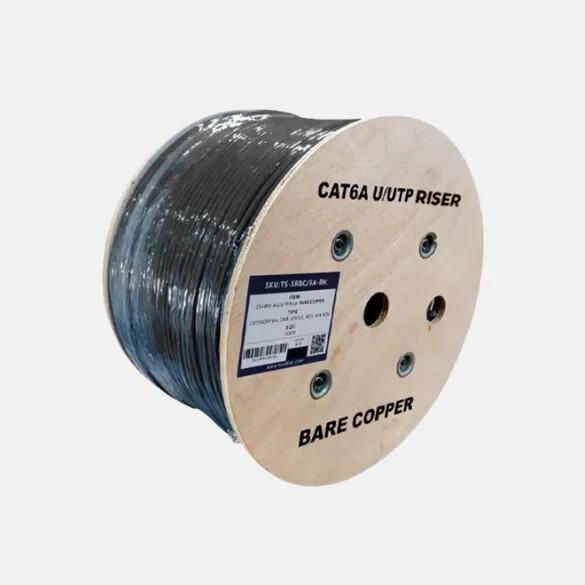 TS Cables Cat6a UTP Riser Bare Copper 23 AWG Solid Bare Copper CMR Cable Black