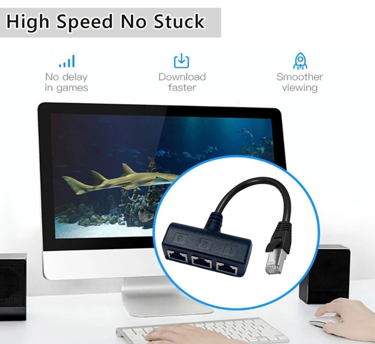 Upgrade】 RJ45 Ethernet Splitter Cable, RJ45 1 Male to 3 Female Network Splitt…