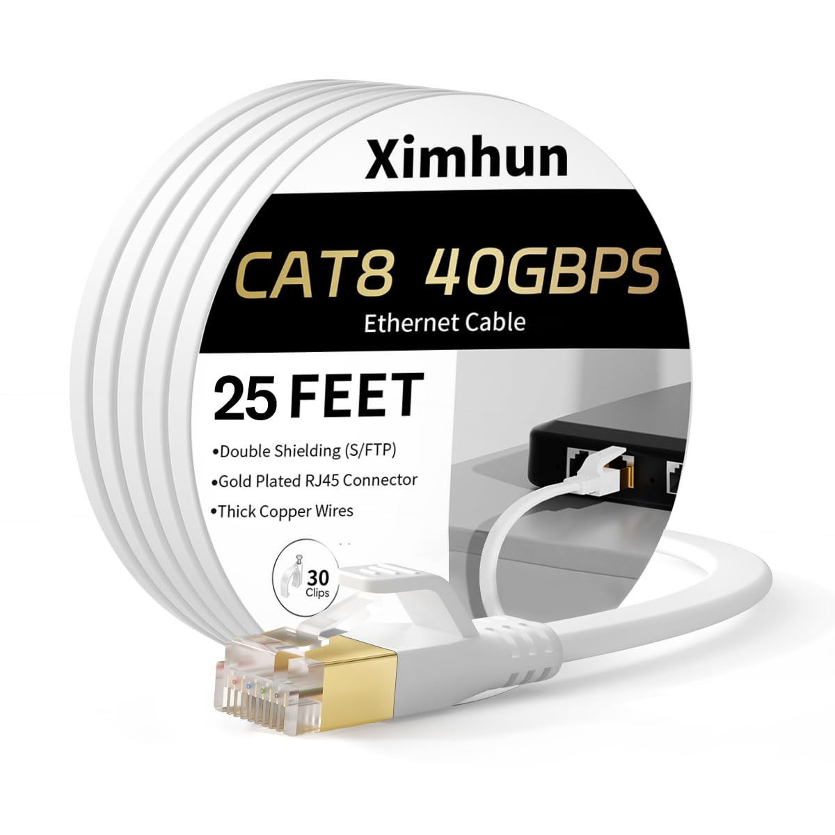 Cat 8 Ethernet Cable 25Ft, High-Speed Internet Cable Network Cord with RJ45
