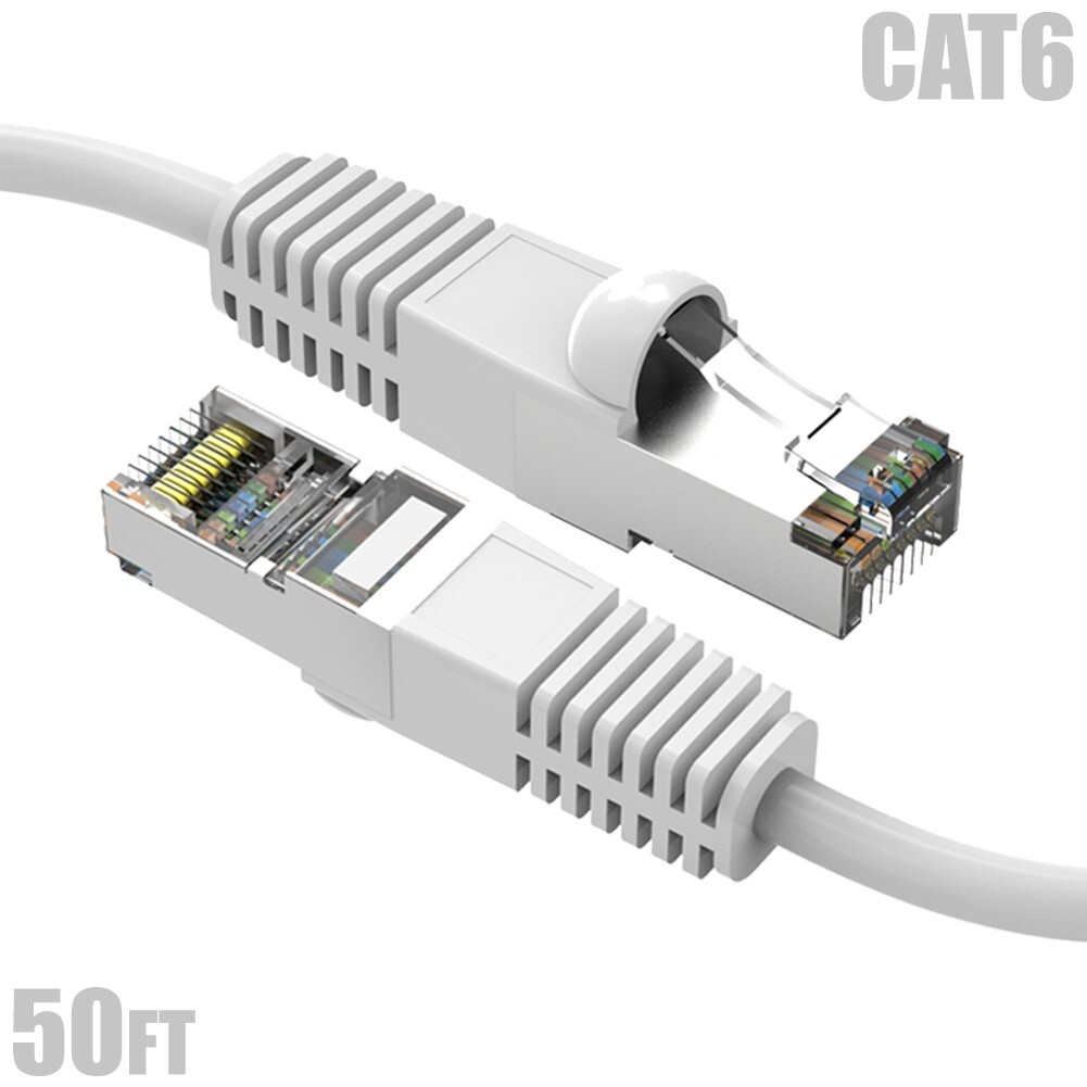 50FT-200FT Cat6 RJ45 Network LAN Ethernet Shielded Cable SSTP Copper 26AWG White