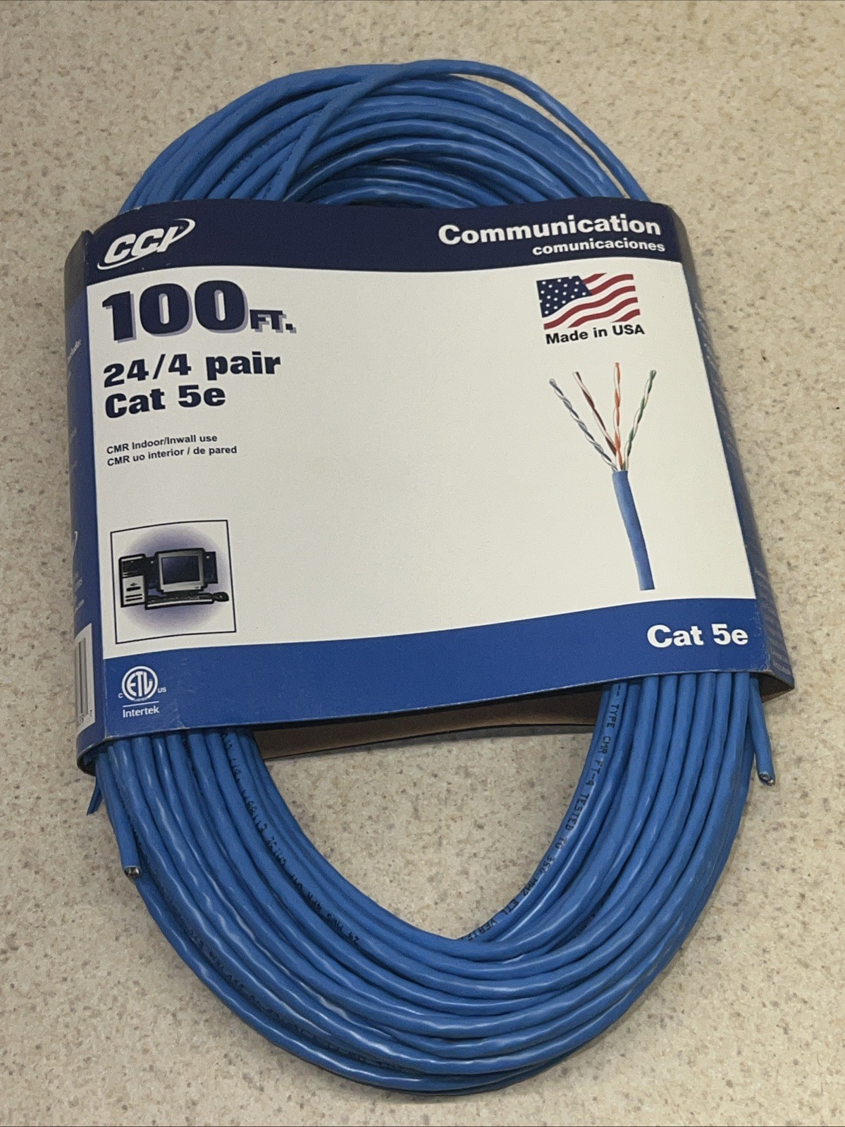 CCI Communication Cable. 100ft 24/4 Cat 5e. Free Shipping. New. USA