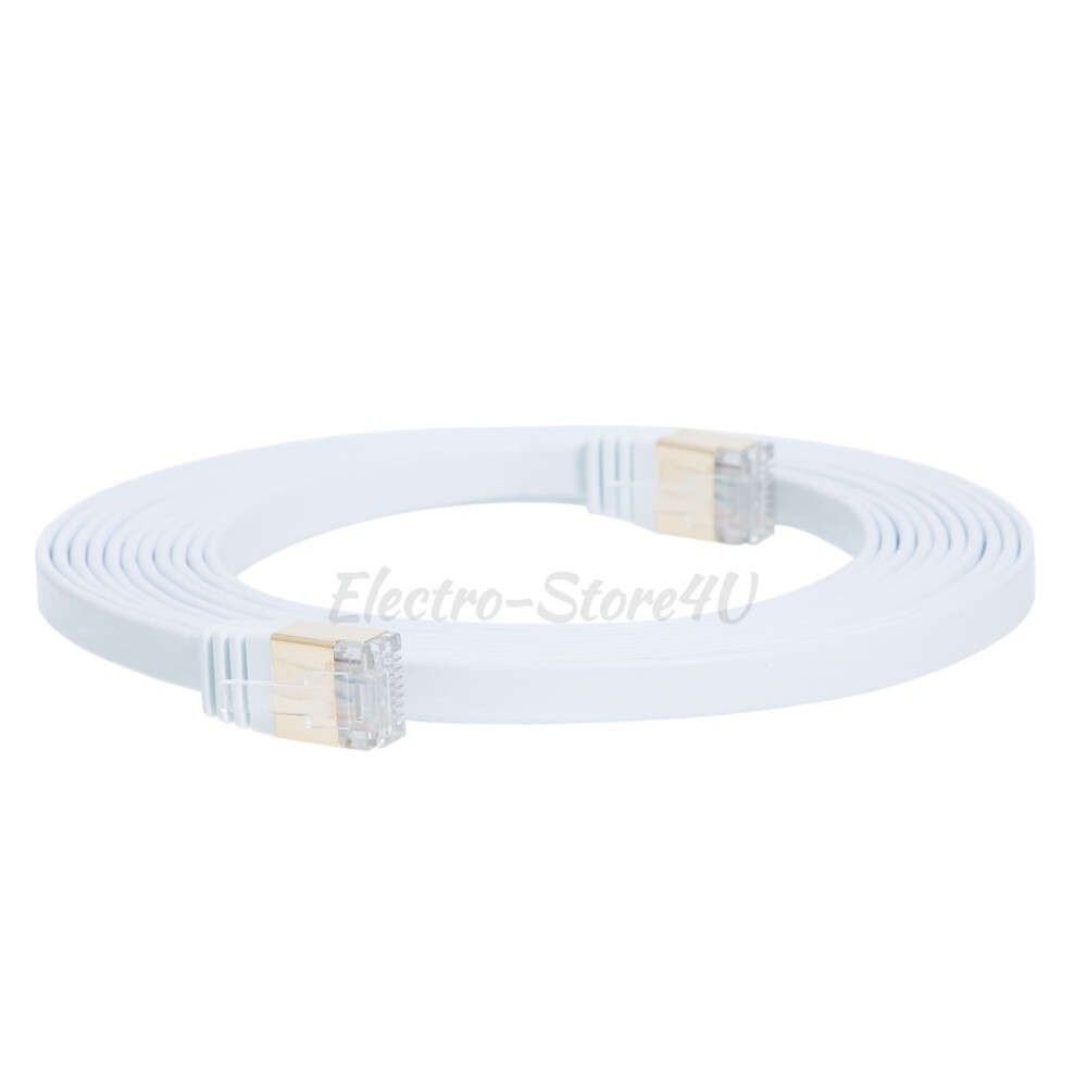 Flat Cat7 Ethernet Patch White Cable 6 10 20 25 30 50 75 100 FT U/FTP LAN Lot