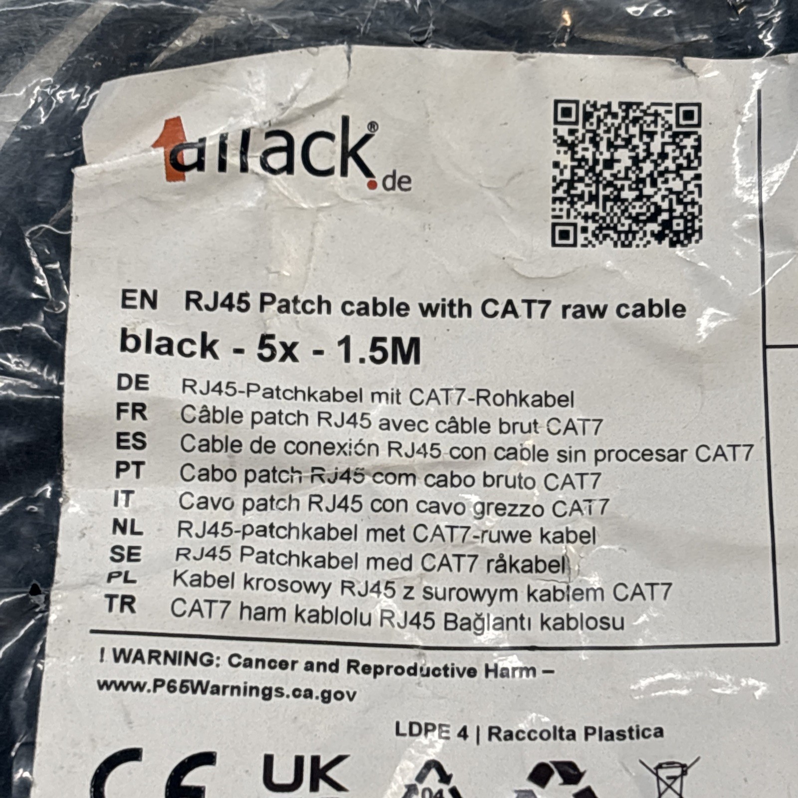 5 Pack 1attack CAT7 Raw Cable Ethernet RJ45 Patch Cables 1.5M