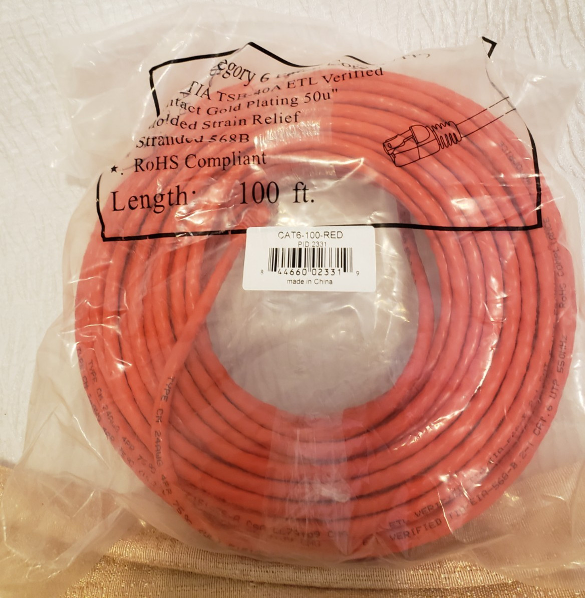 New CAT6-100-RED Category 6 Patch Cord UTP EIA/TIA TSB-40A Cable 100Ft