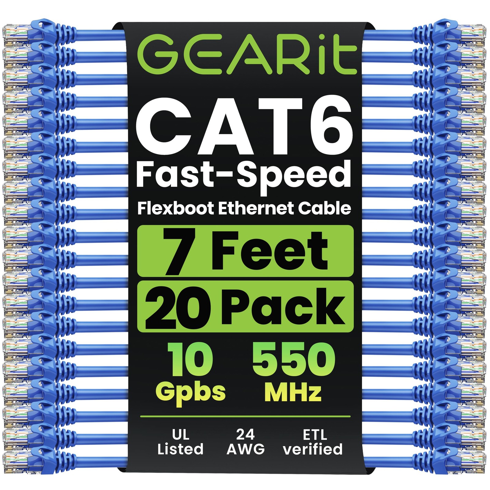 20-Pack Cat6 Patch Cable 7 Feet Cat 6 Ethernet Cable Snagless Flexible Soft T…