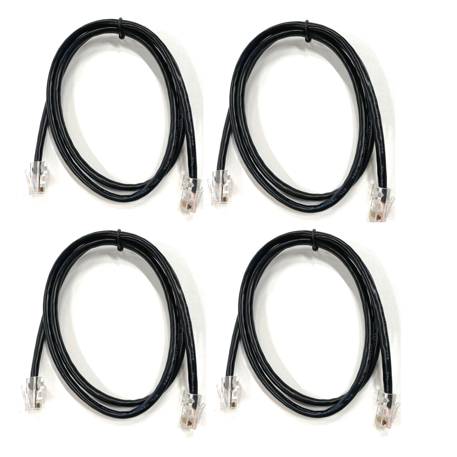 Lot of (4) 3′ Ethernet Cat5e Black Patch Cables RJ45 Male to RJ45 Male