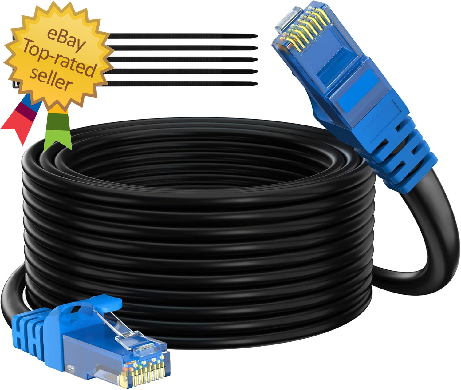 Cat 6 Outdoor Ethernet Cable 150 Ft Black, High Speed Heavy Duty Long Internet N