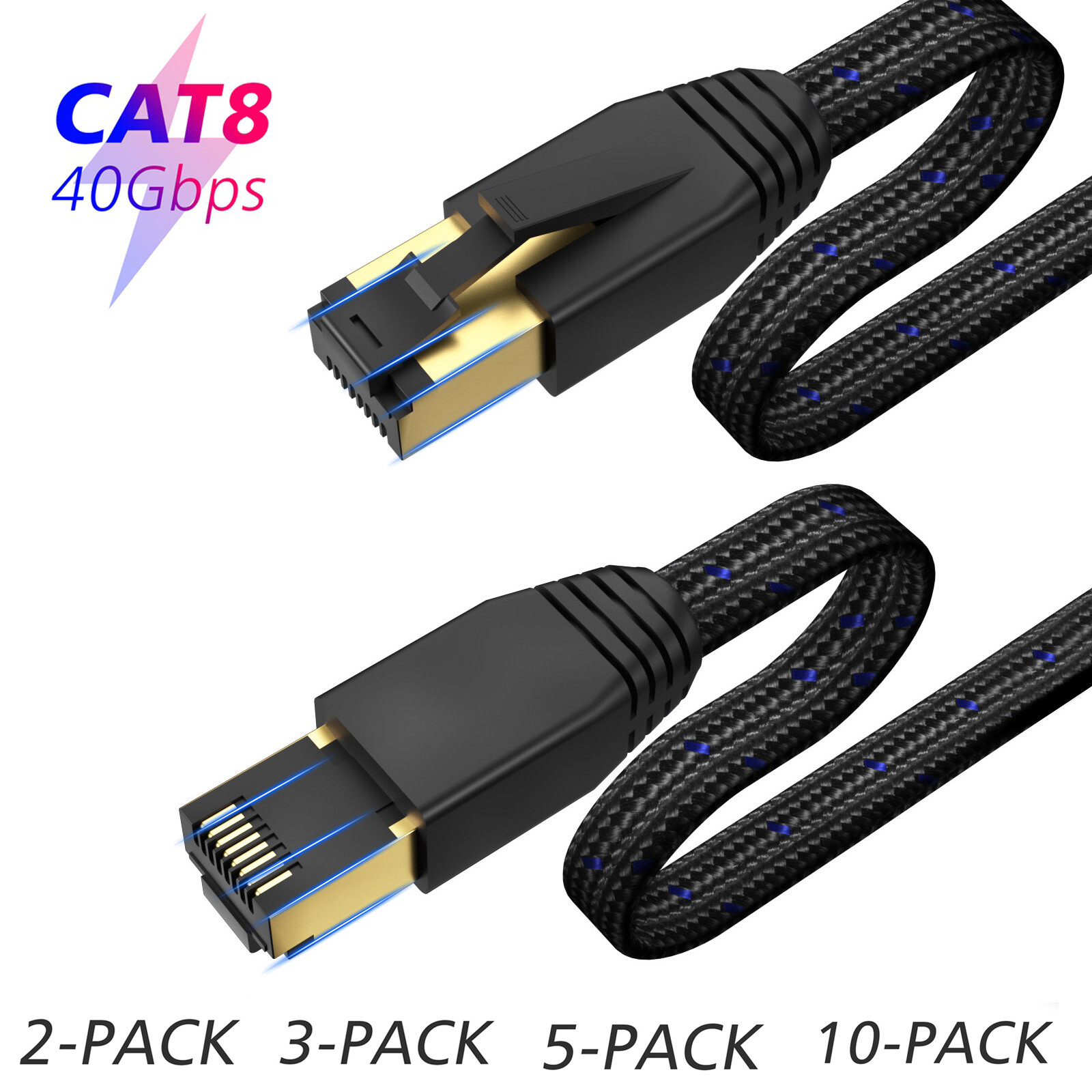Flat Internet Computer LAN Wire Cat8 Cat7 for PC TV Gaming Router Modem PS5 Lot